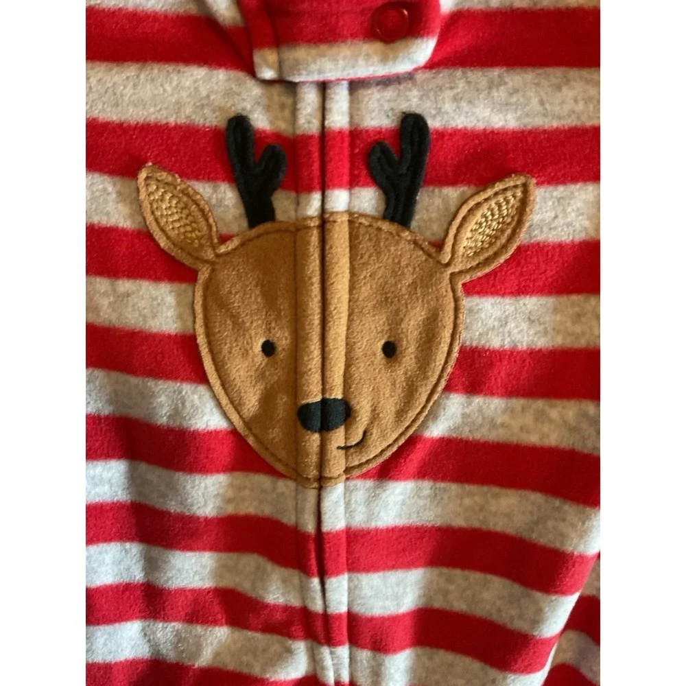 New Carters Baby Boys Red & Gray Fleece Reinderr‎ Sleeper Pajamas Size 6 Months